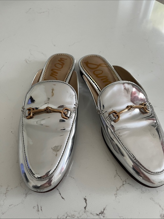 Sam Edelman Shoes - Sam Edelman Silver Metallic Horsebit Backless Mules